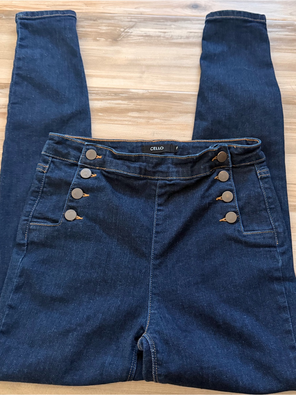 Cello Dark Blue High-Waist Button-Accent Jeggings